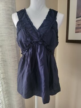 Banana Republic - Women’s Navy Ruffle V-Neck Sleeveless Top